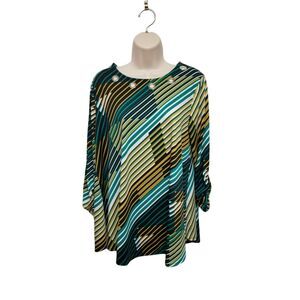 East 1946 Women's Size L Striped Tunic Blouse 3/4 Sleeve Stretch